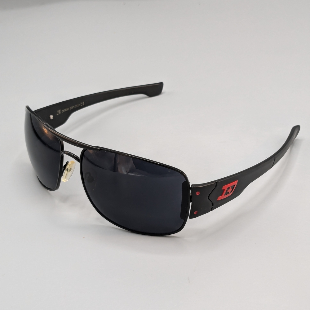DXTREME Sunglasses DXT 1332 Aviator Sport Black Wrap Shades Dark Lens Red Logo